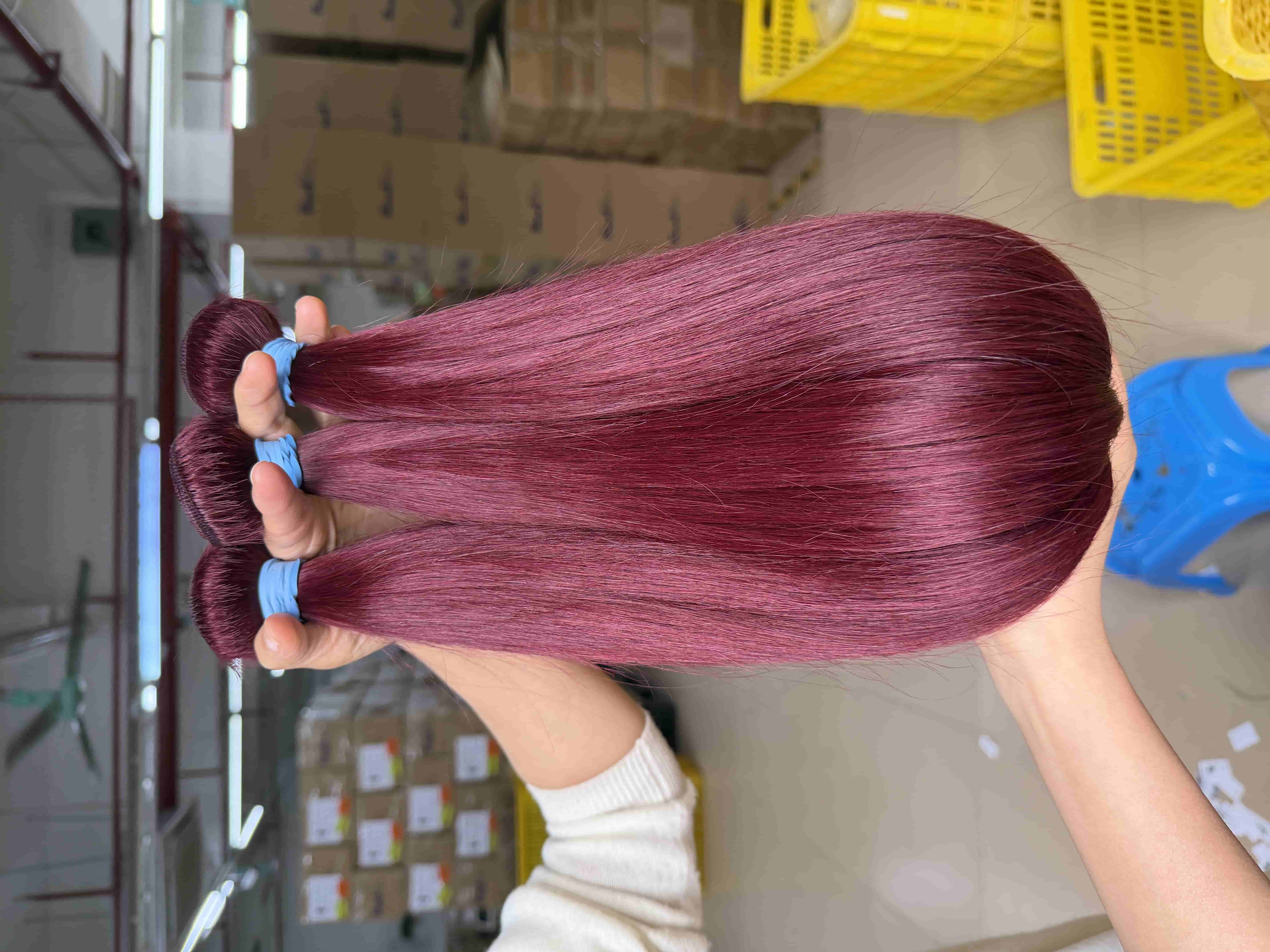 Blue Rubber Band Hair Bundle Customize Color 99J Burgundy
