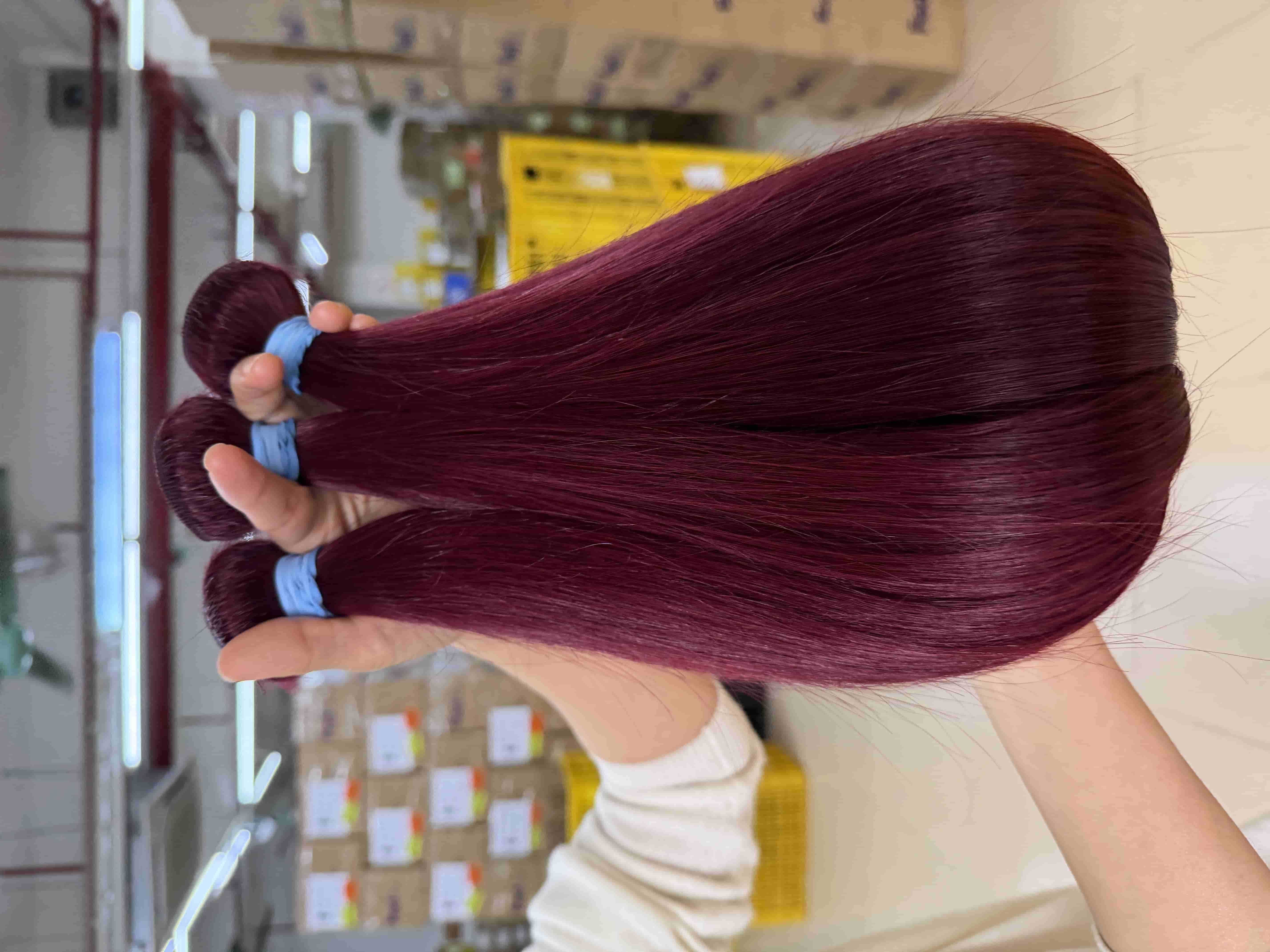 Blue Rubber Band Hair Bundle Customize Color 99J Burgundy