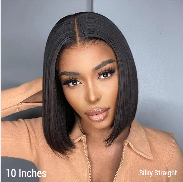 Pre-bleached Glueless Middle Part Lace Bob Wig 100% Human Hair