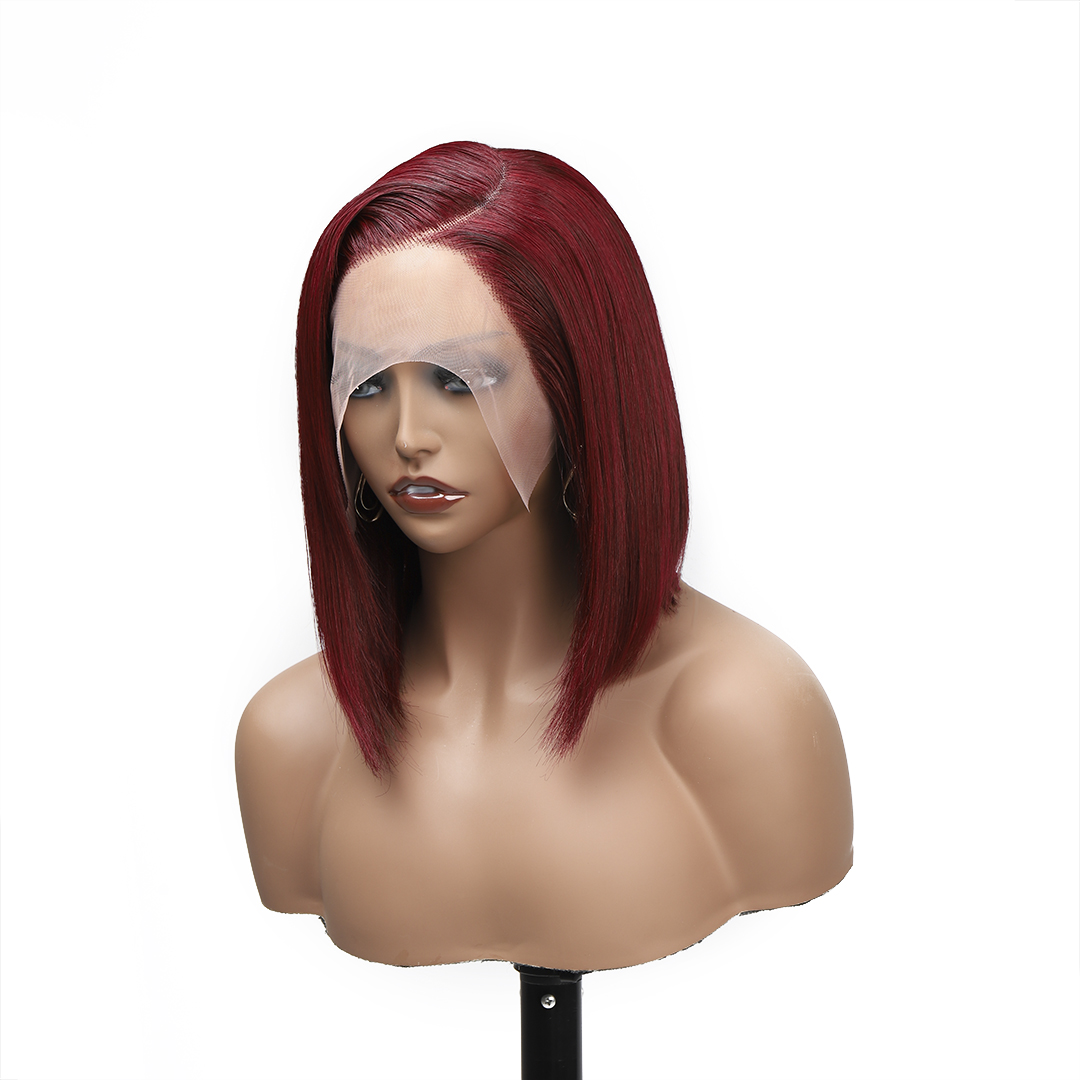 99j Burgundy Color Straight Side Part Bob Lace Wig