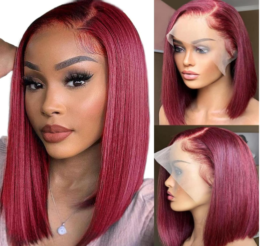 99j Burgundy Color Straight Side Part Bob Lace Wig