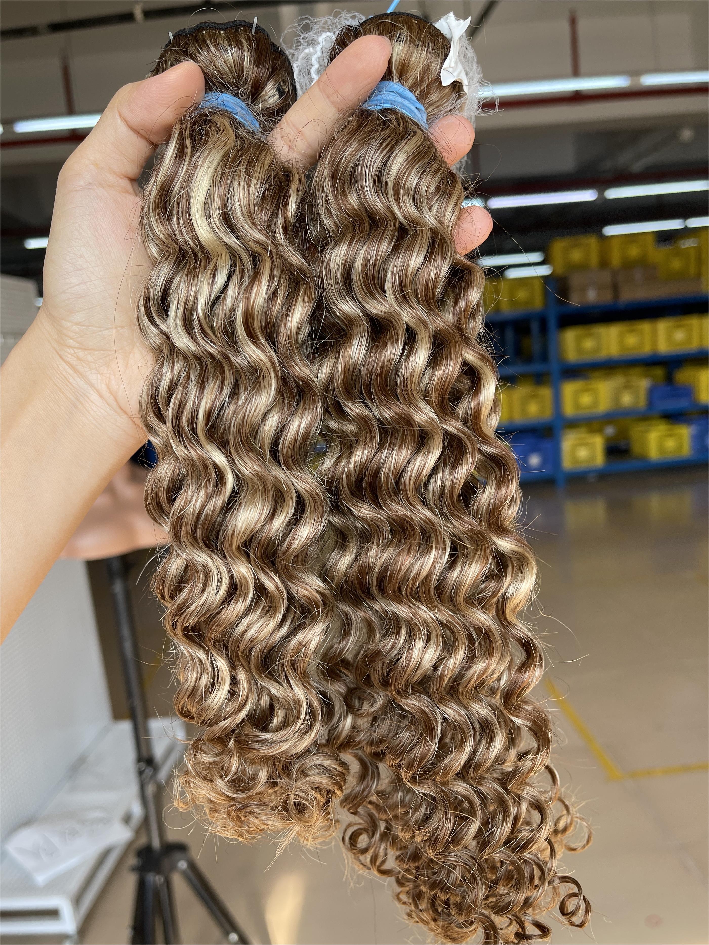 4/27# Highlights Color Blue Rubber Band Hair Curly 100% Virgin Hair