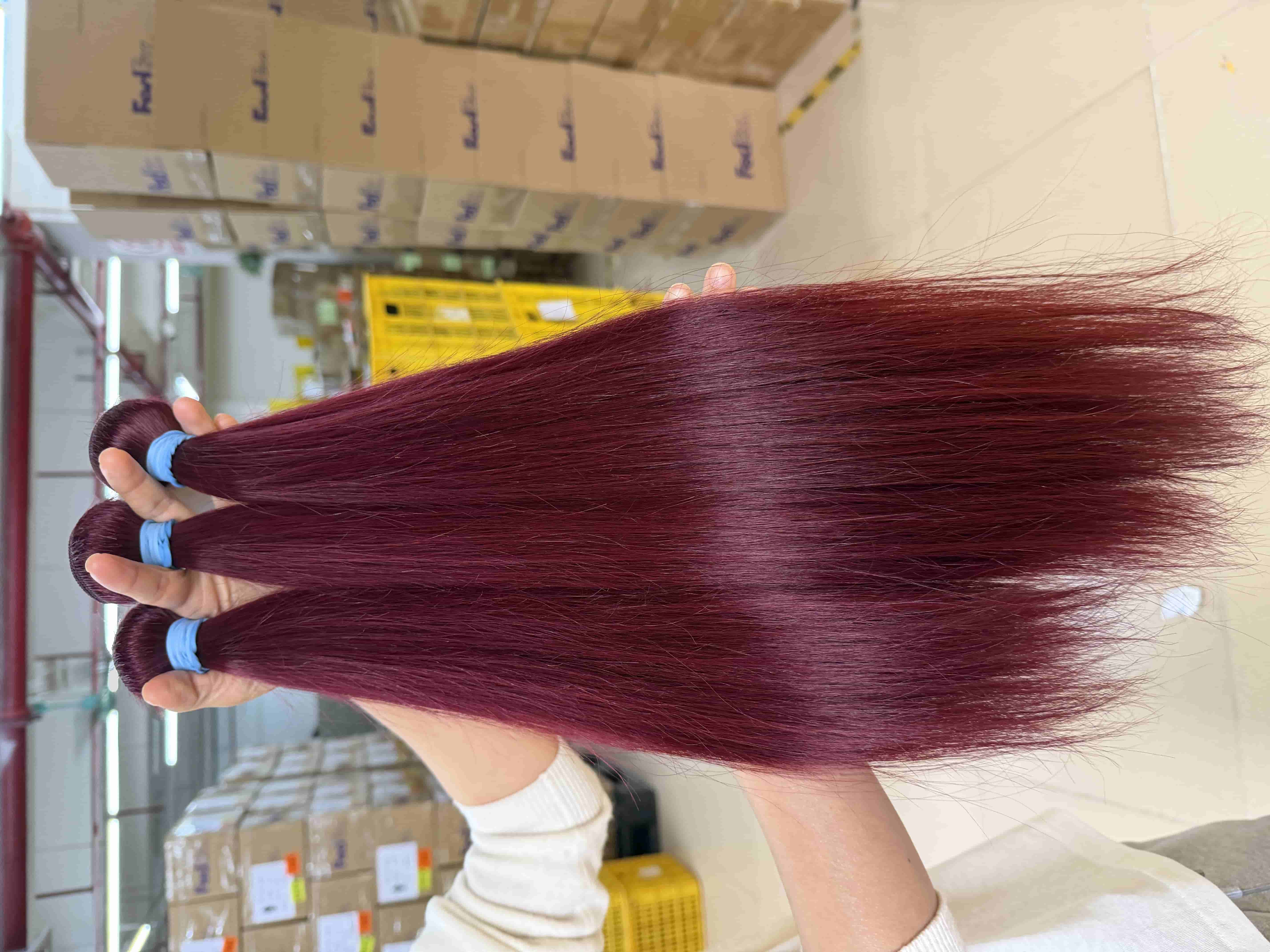 Blue Rubber Band Hair Bundle Customize Color 99J Burgundy